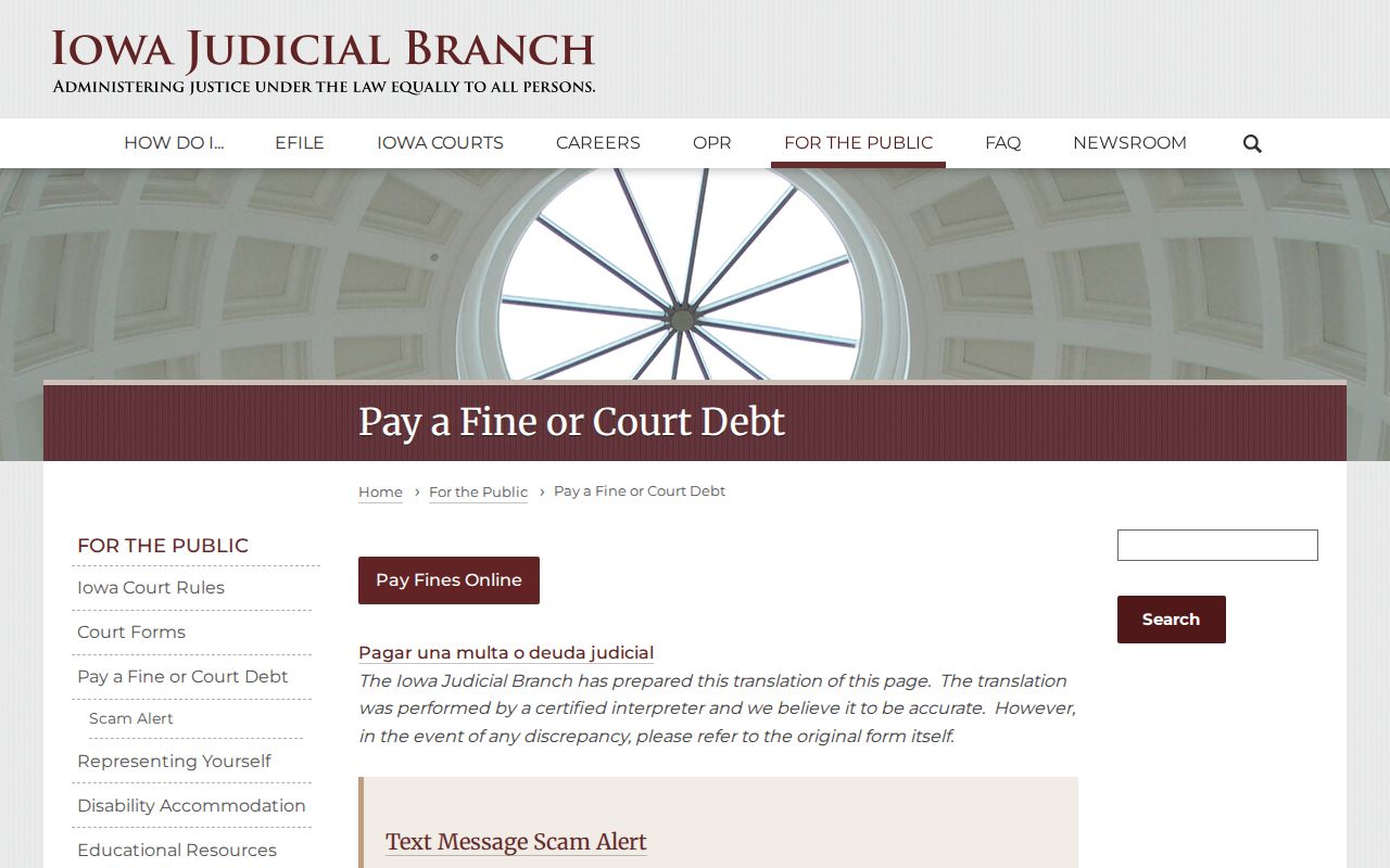 Chickasaw County warrant payment instructions from Iowa courts