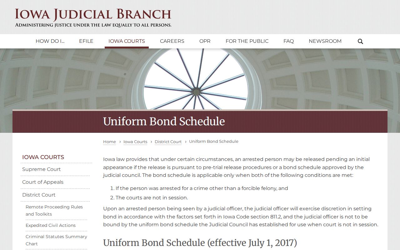 Iowa Judicial Branch Uniform Bond Schedule