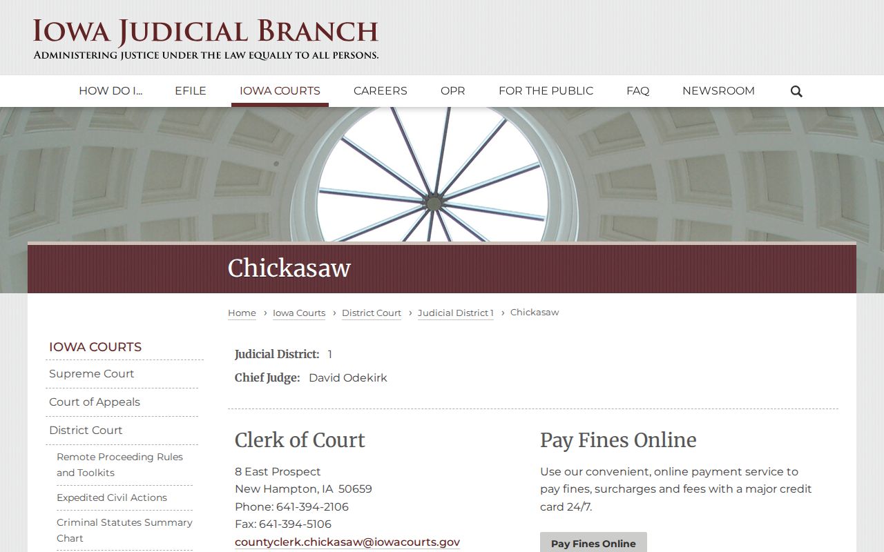 Chickasaw County warrant records court and Clerk information