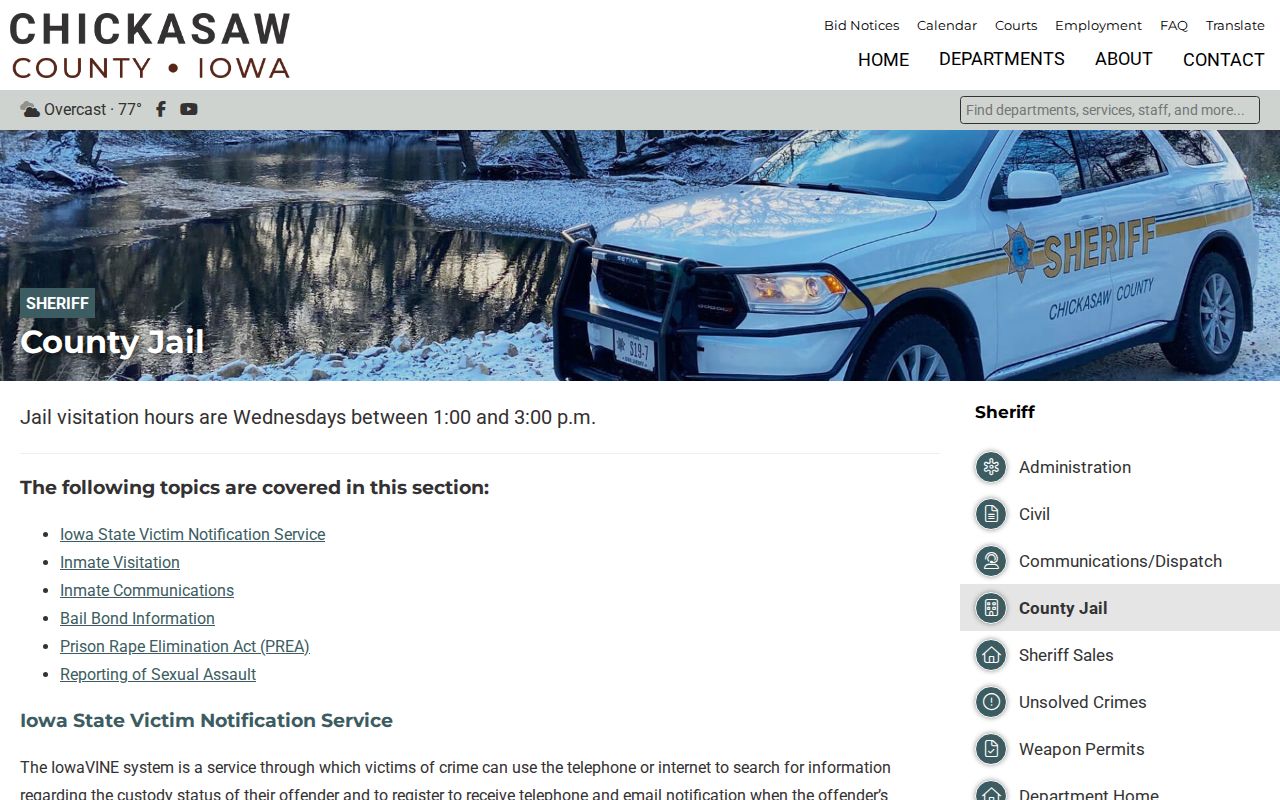Chickasaw County warrant surrender and jail bond information