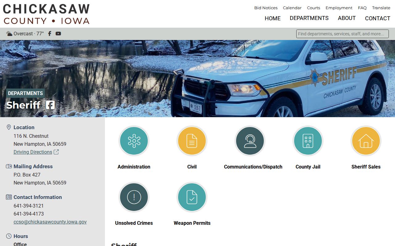 Chickasaw County warrant records Sheriff contact source